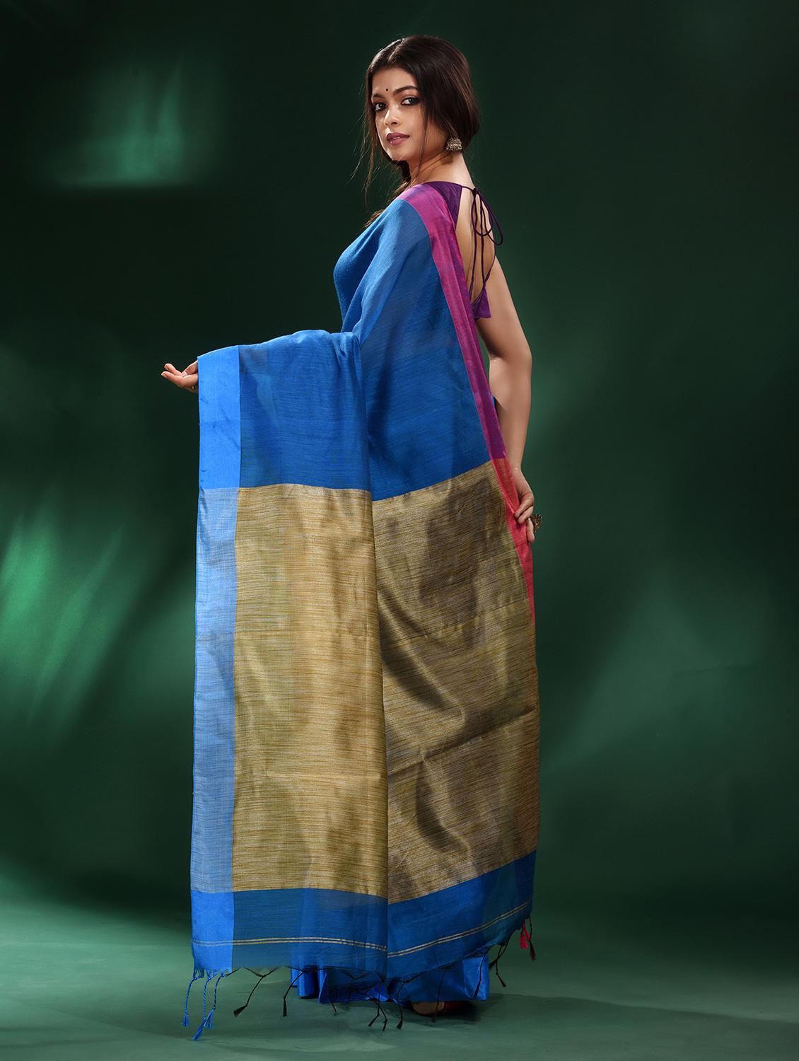 blue cotton saree with blouse - 19993592 - Standard Image - 1