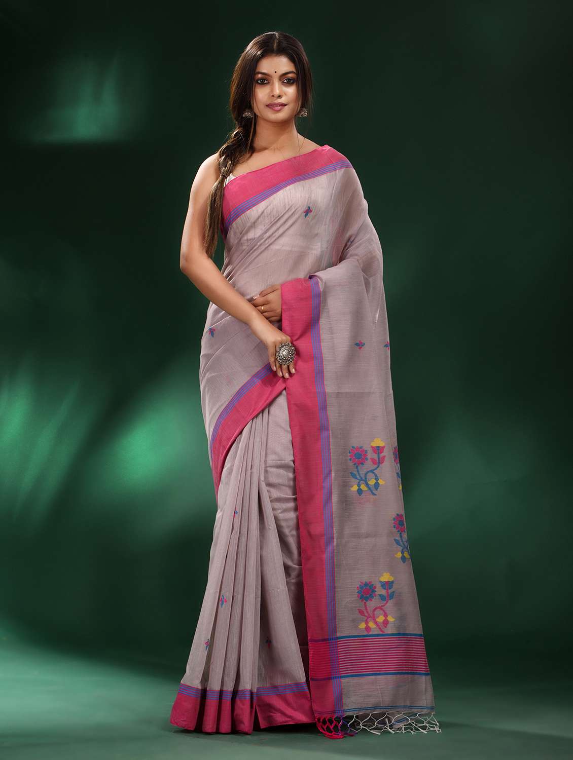 grey cotton saree with blouse