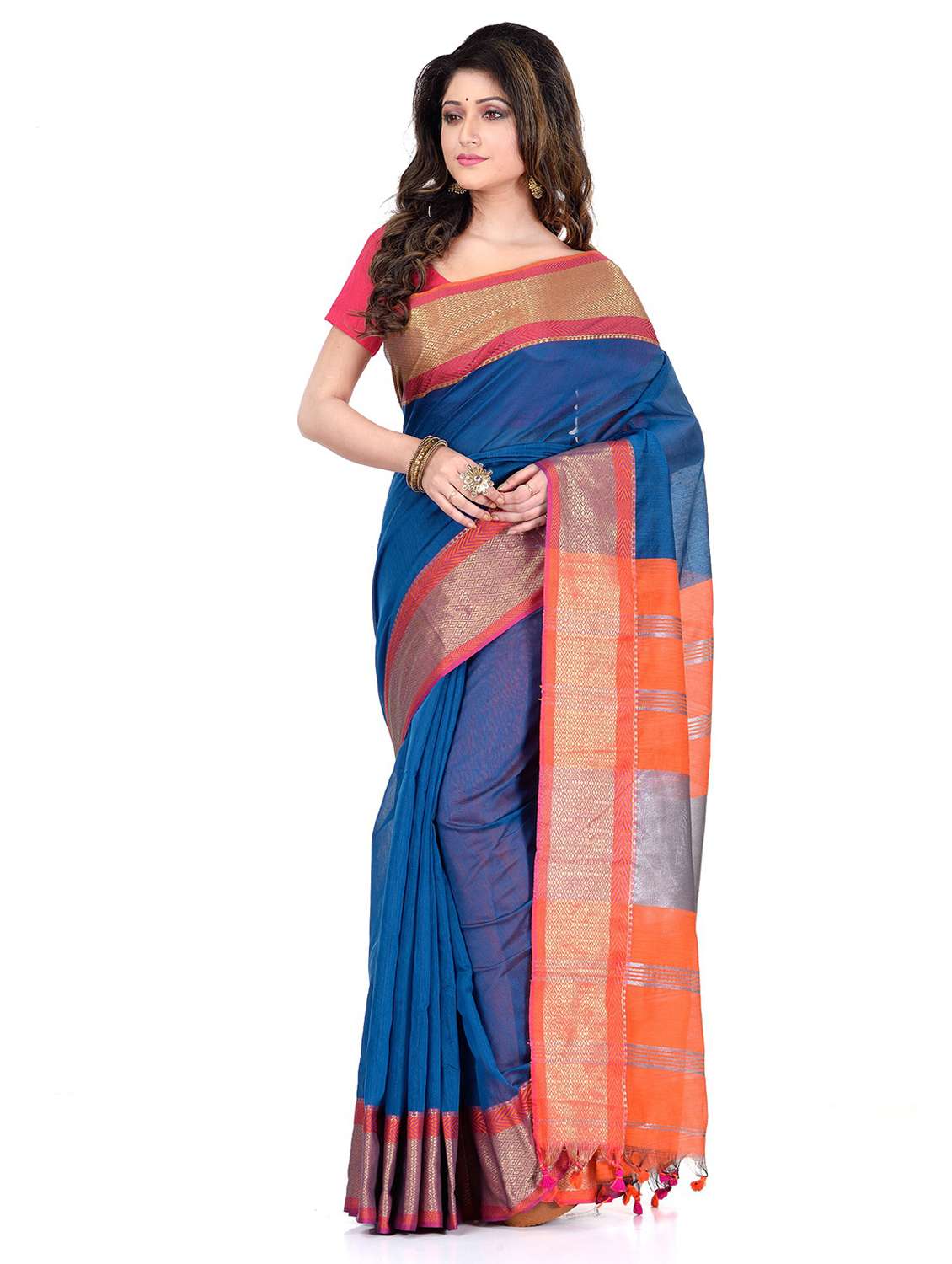 women's self design blue colored saree with blouse