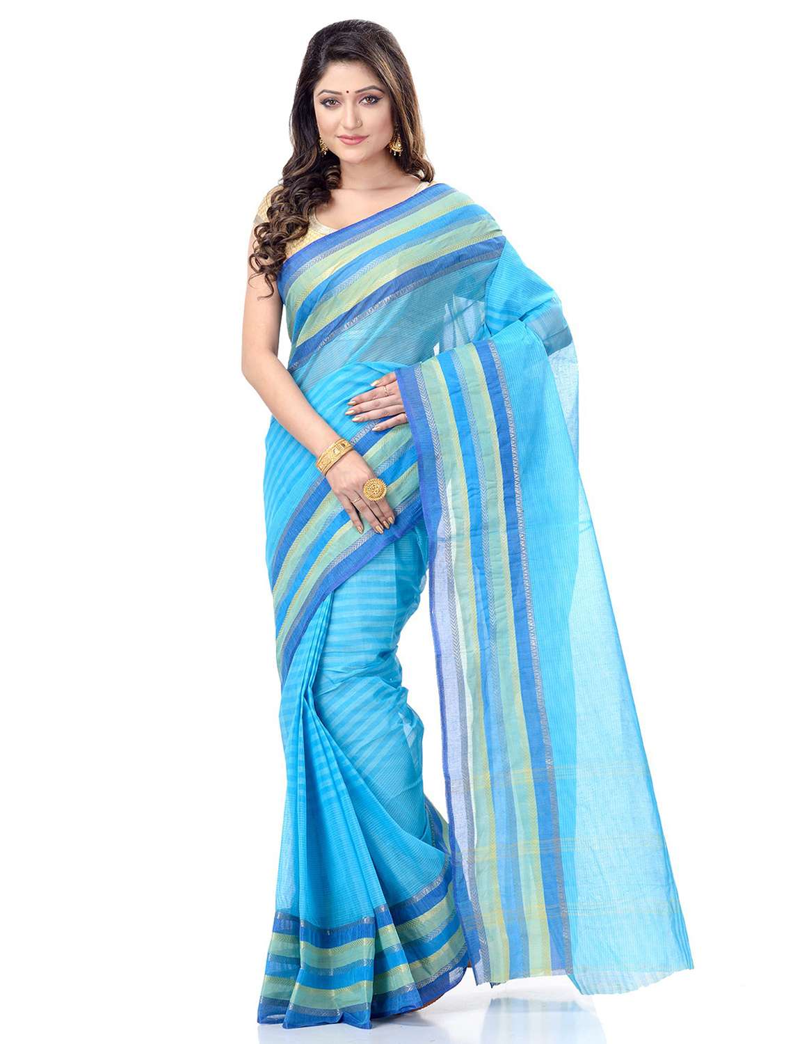 women's stripes blue colored saree