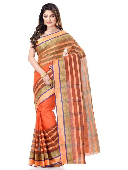 women's bordered orange colored saree - 19994378 - Standard Image - 0