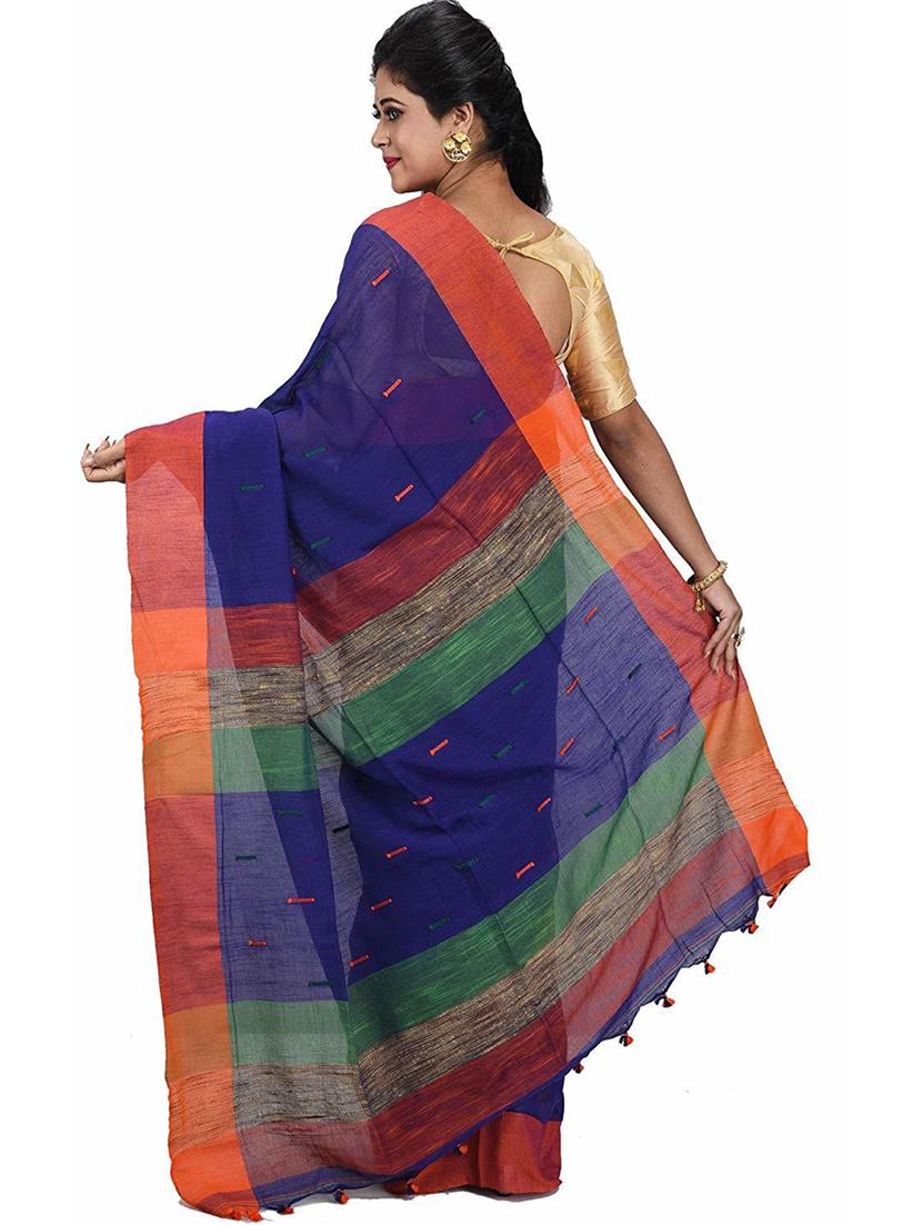 women's bordered navy blue colored saree with blouse - 19994421 - Standard Image - 1
