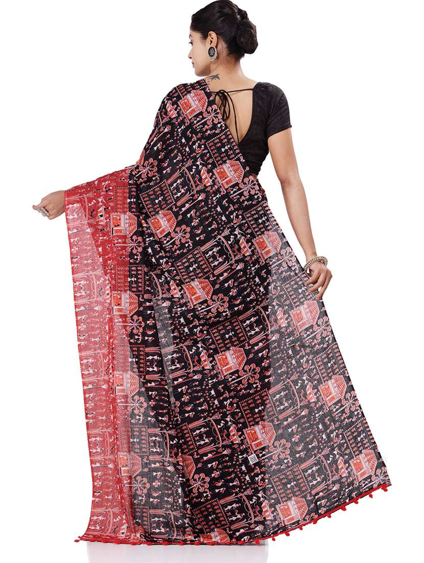 women's printed black colored saree - 19994433 -  Standard Image - 1