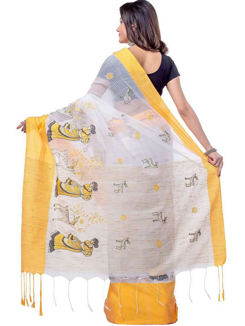 women's printed white colored saree with blouse - 19994457 -  Standard Image - 1