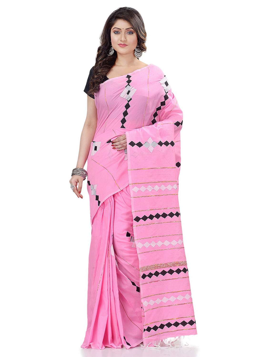 pink cotton handloom saree with blouse