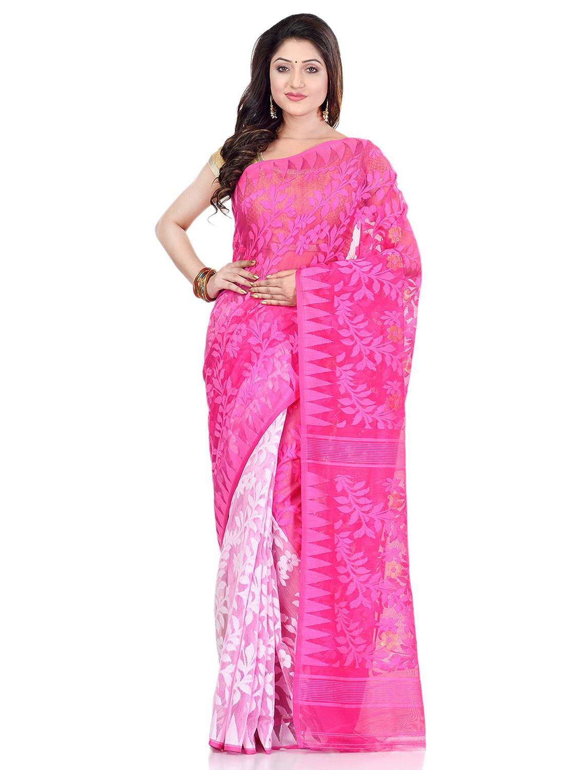 women's printed pink colored saree