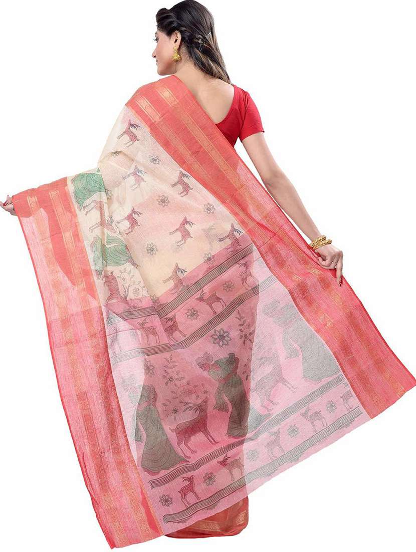 women's kalamkari beige colored saree - 19994496 -  Standard Image - 1