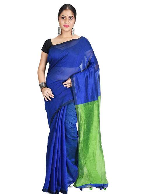 women's solid royal blue colored saree with blouse - 19994513 - Standard Image - 0