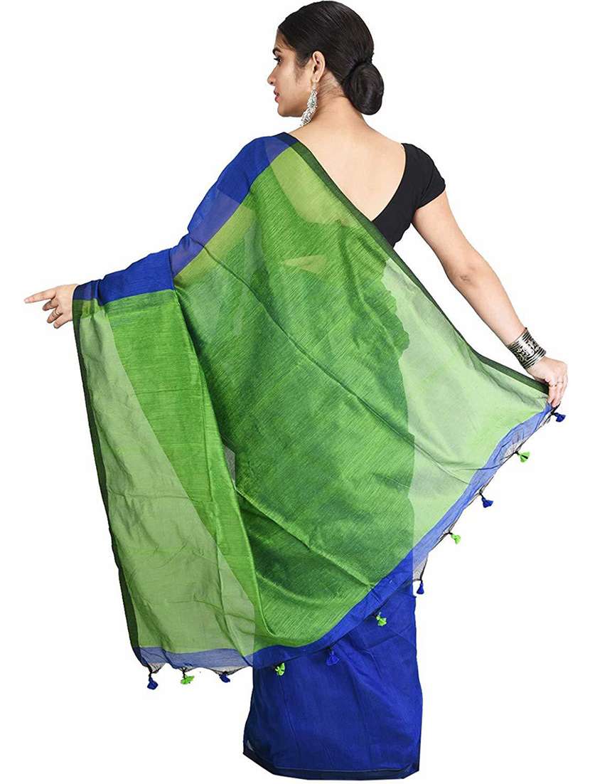 women's solid royal blue colored saree with blouse - 19994513 - Standard Image - 1