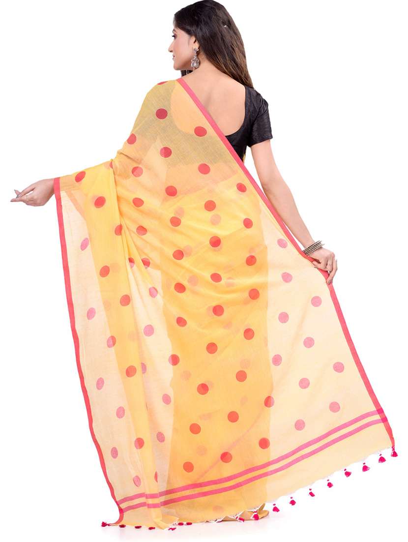 women's polka dots yellow colored saree - 19994528 -  Standard Image - 1