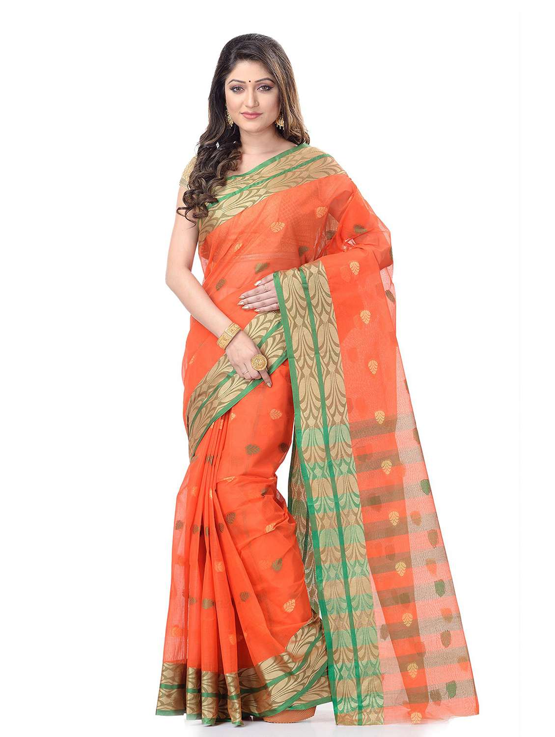 women's self design orange colored saree