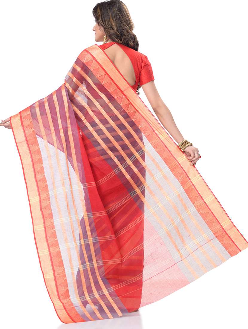 women's stripes red colored saree - 19994556 -  Standard Image - 1