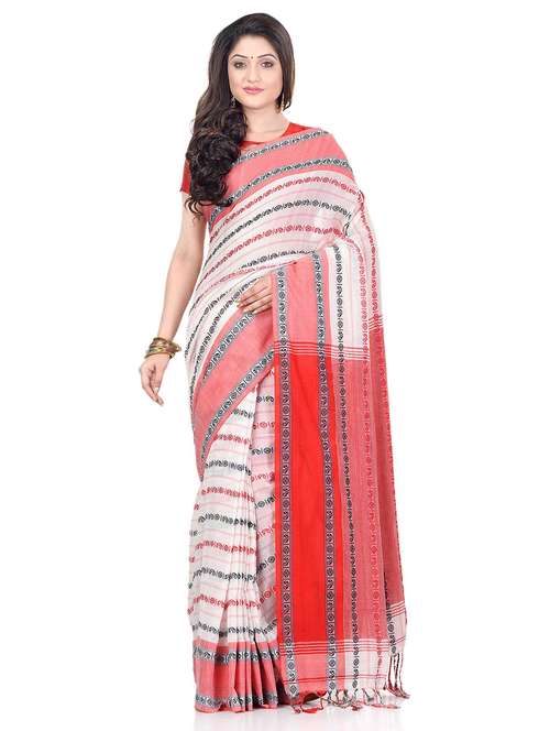 women's stripes white colored saree with blouse - 19994585 - Standard Image - 0