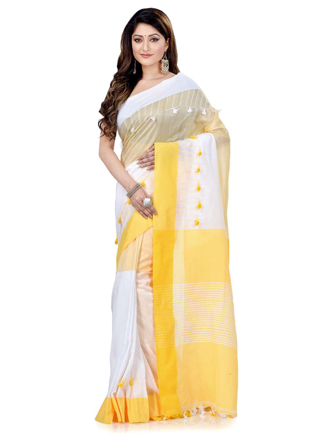 women's self design yellow colored saree with blouse