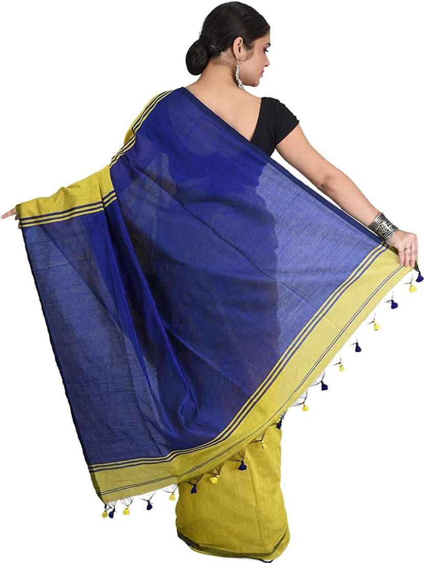 women's color block yellow colored saree with blouse - 19994606 - Standard Image - 1