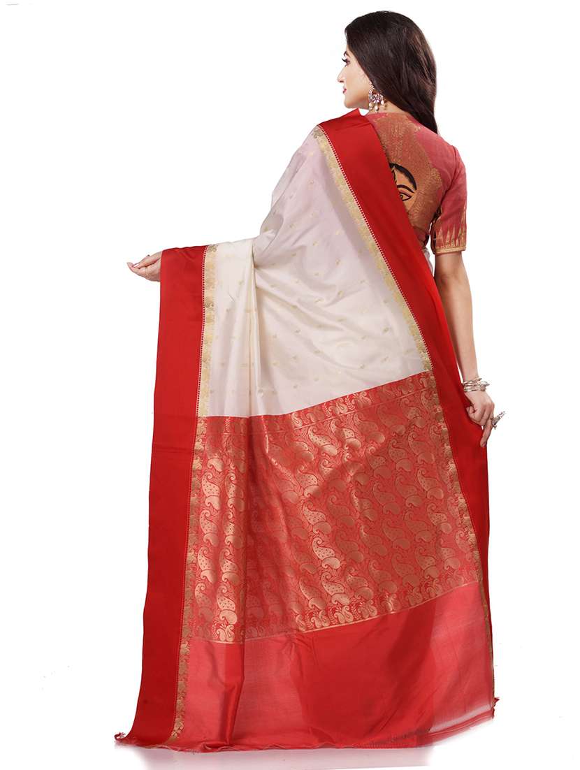 white handloom saree with blouse - 19994618 -  Standard Image - 1
