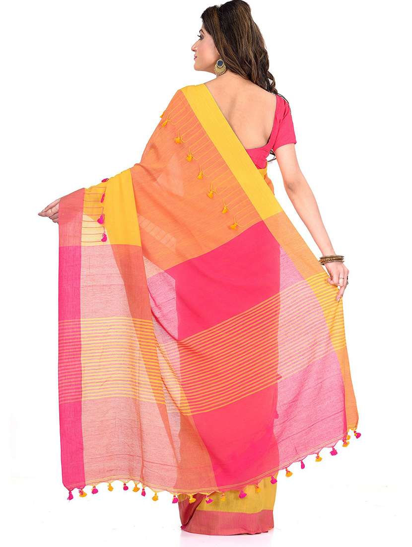 women's color block yellow colored saree with blouse - 19994660 -  Standard Image - 1
