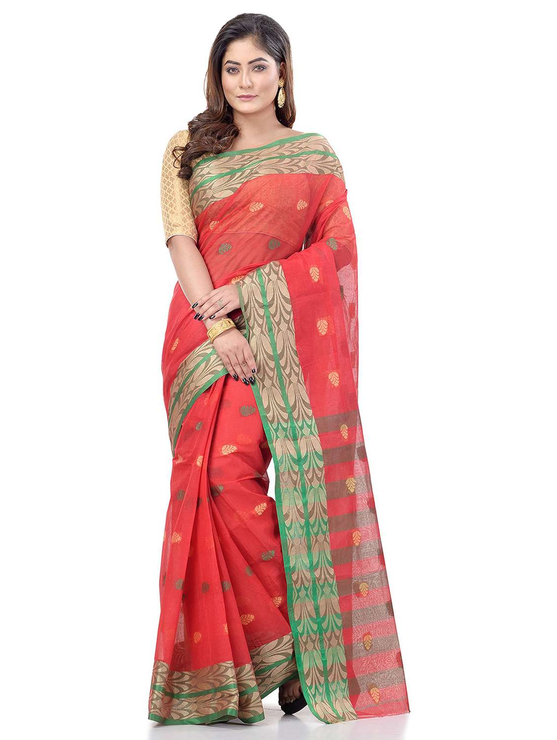 women's self design red colored saree