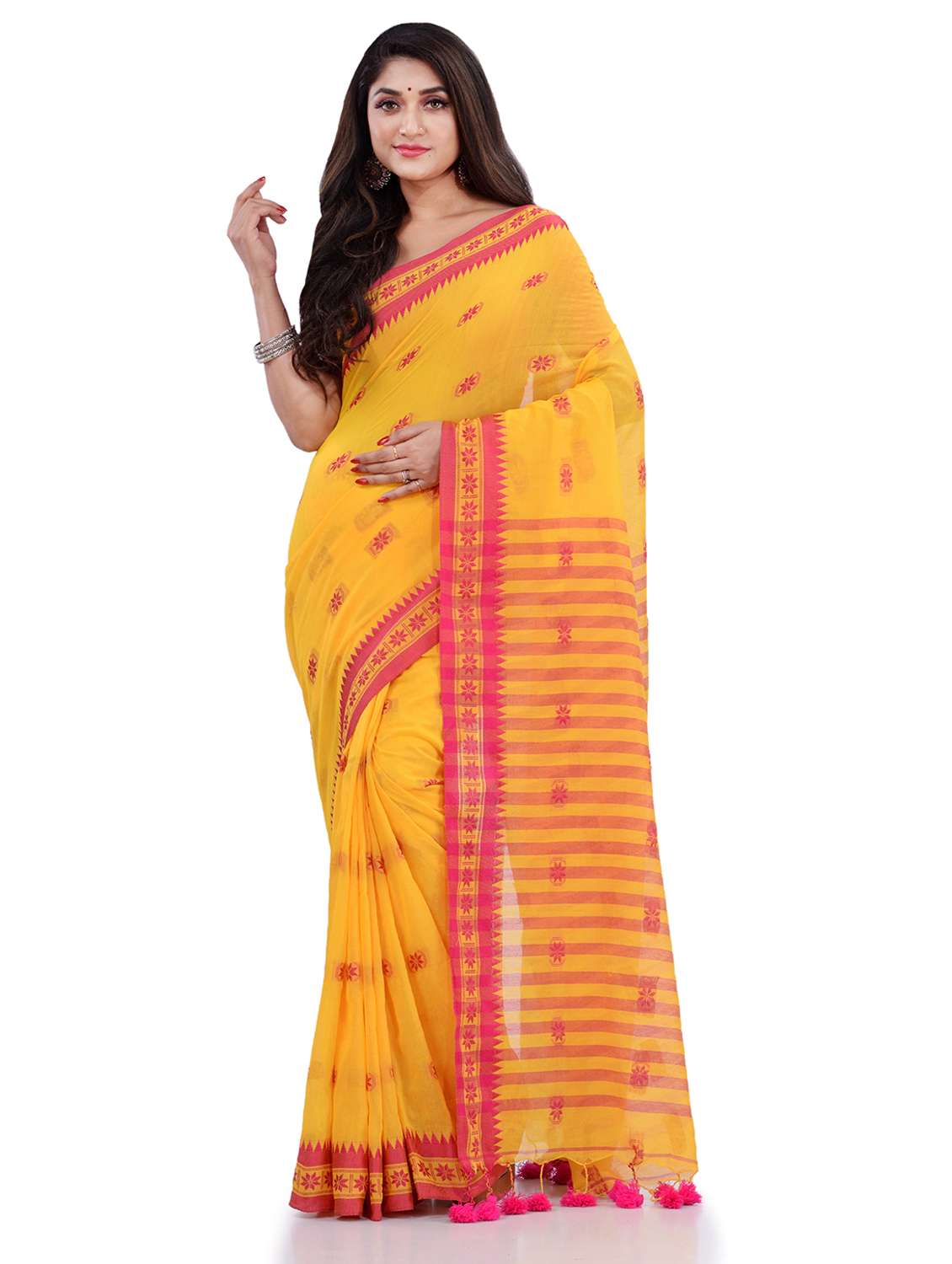 women's self design yellow colored saree with blouse