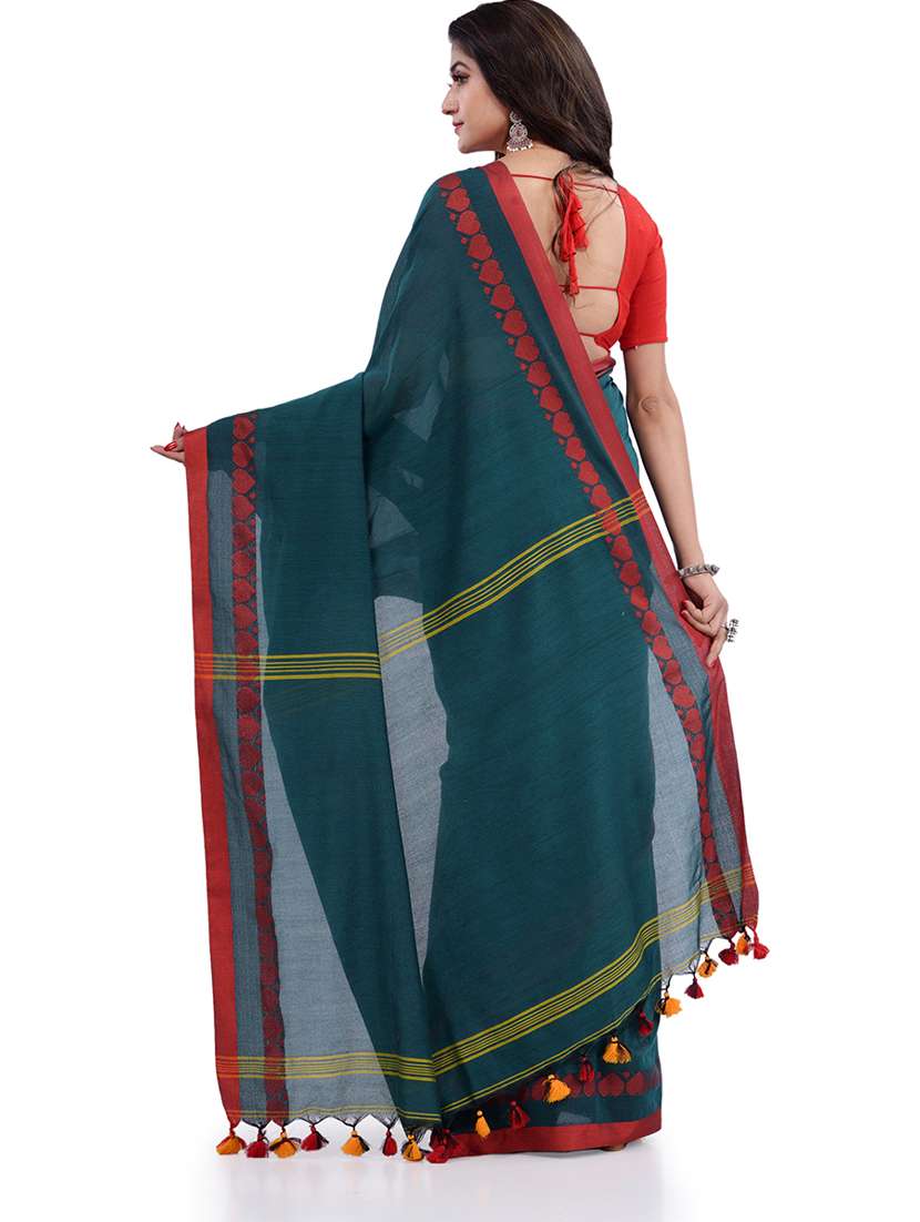 women's checks dark green colored saree with blouse - 19994713 -  Standard Image - 1