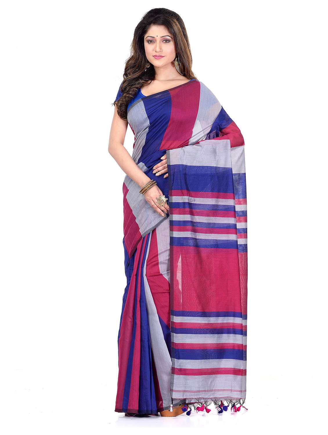 women's stripes multi colored saree with blouse
