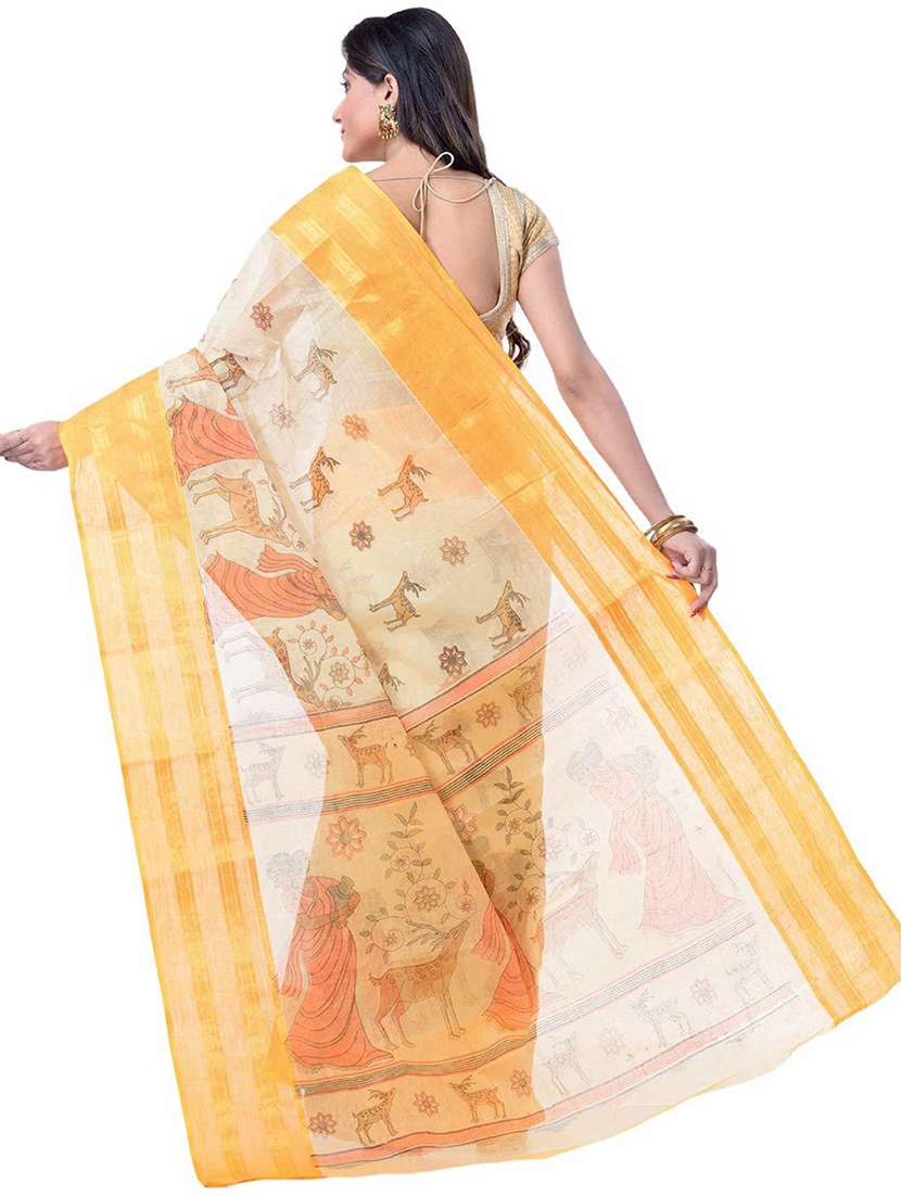 women's printed cream colored saree - 19994723 -  Standard Image - 1