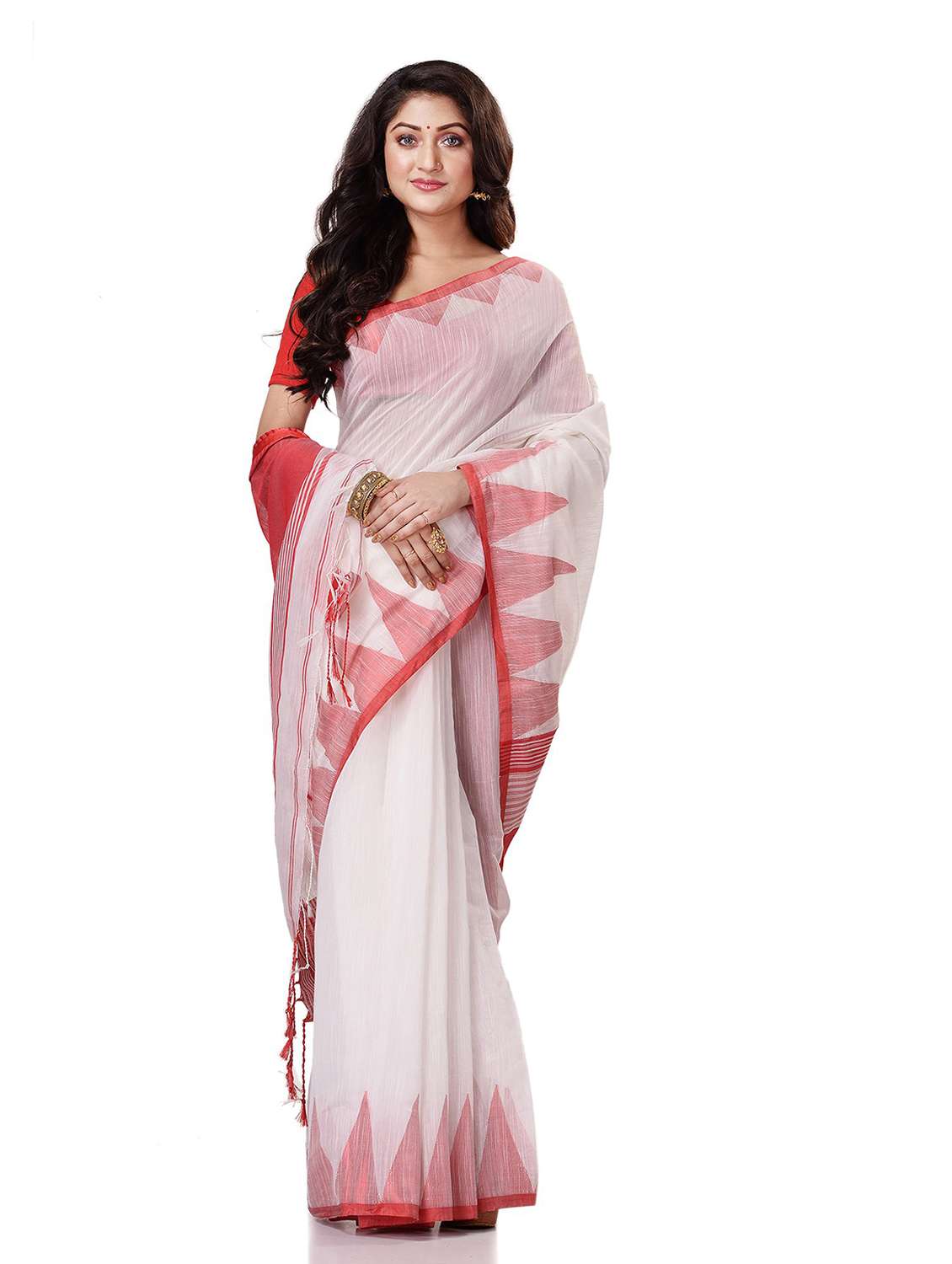 women's self design white colored saree with blouse