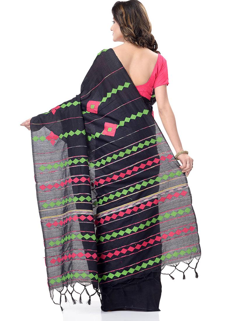 women's stripes black colored saree with blouse - 19994761 -  Standard Image - 1