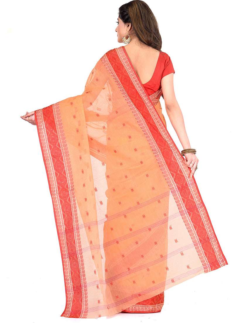 peach handloom saree - 19994762 -  Standard Image - 1
