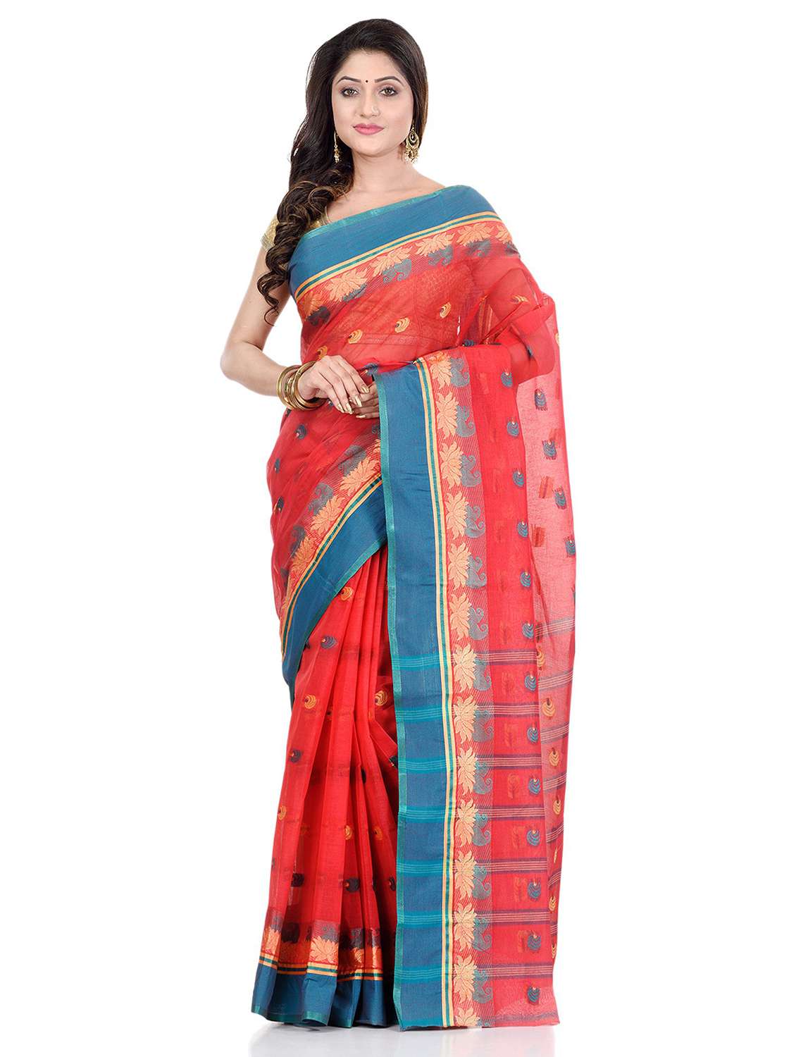 women's self design red colored saree