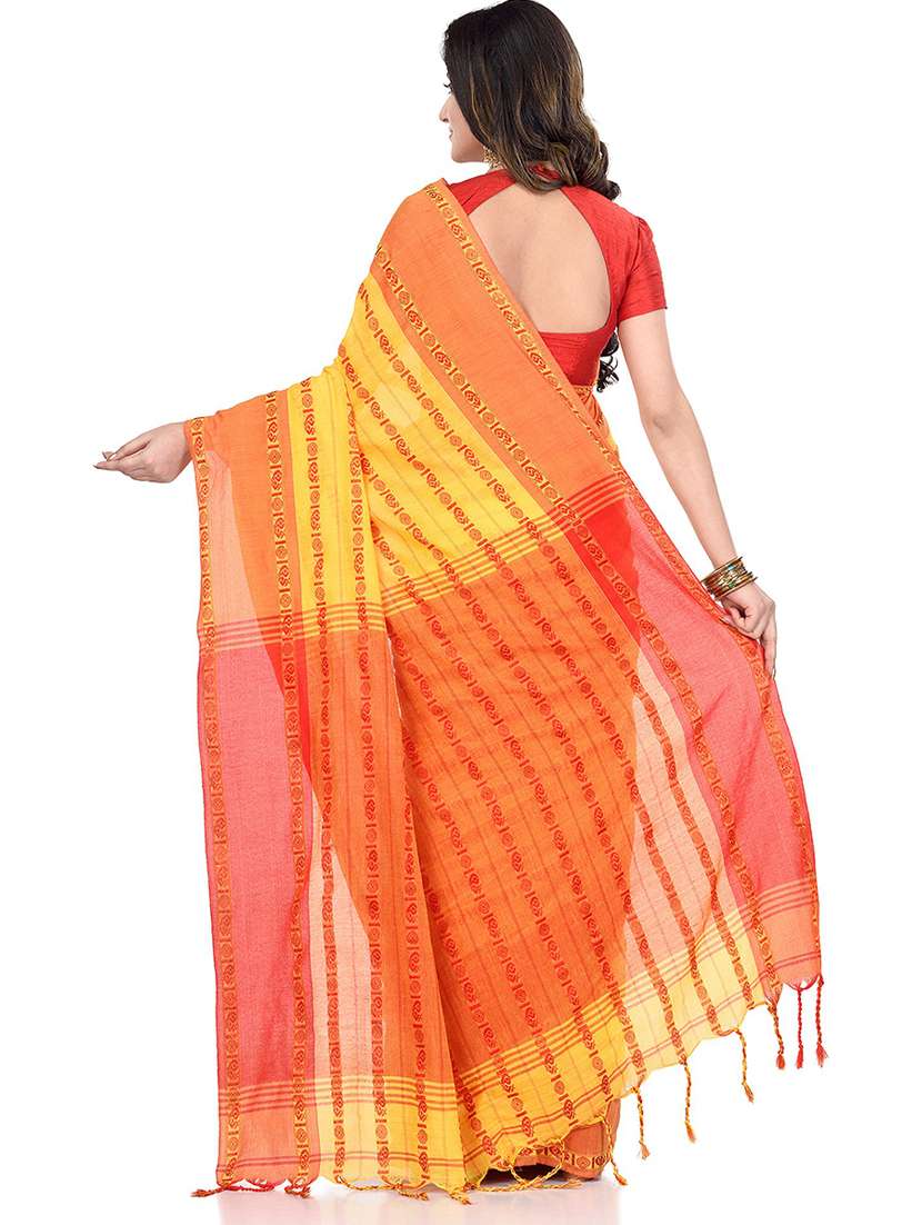 women's stripes yellow colored saree with blouse - 19994782 -  Standard Image - 1