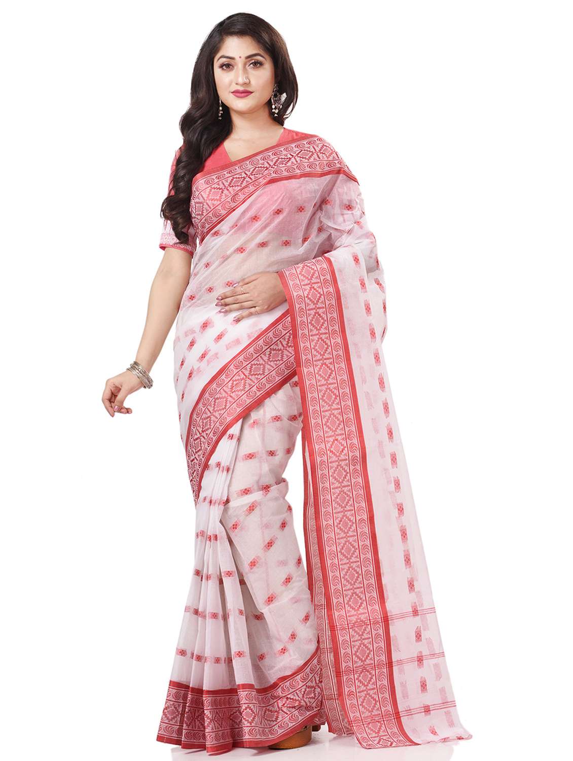 women's self design white colored saree with blouse