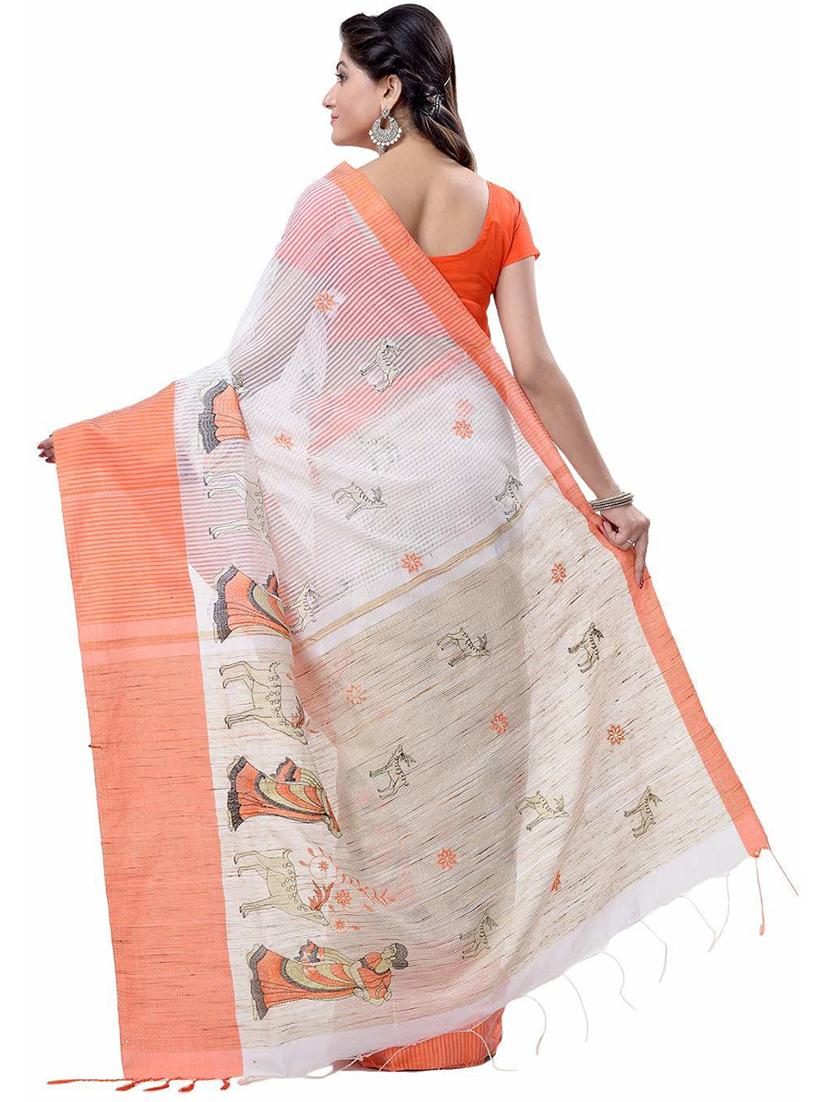 women's printed white colored saree with blouse - 19994804 -  Standard Image - 1