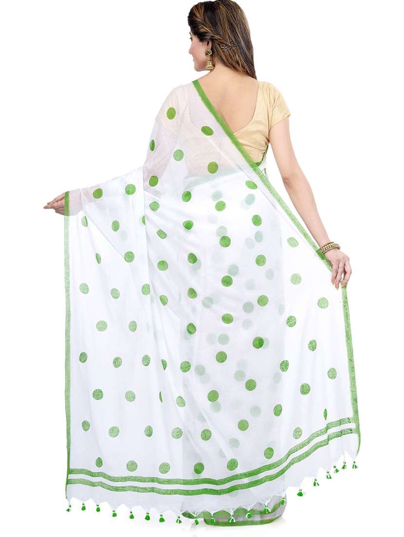 women's polka dots white colored saree - 19994812 -  Standard Image - 1