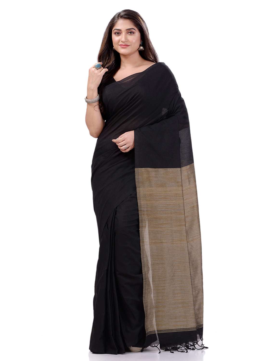 women's self design black colored saree