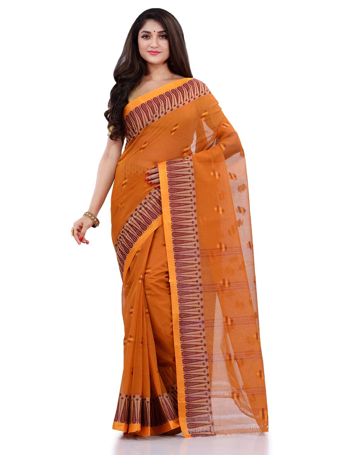 women's self design orange colored saree