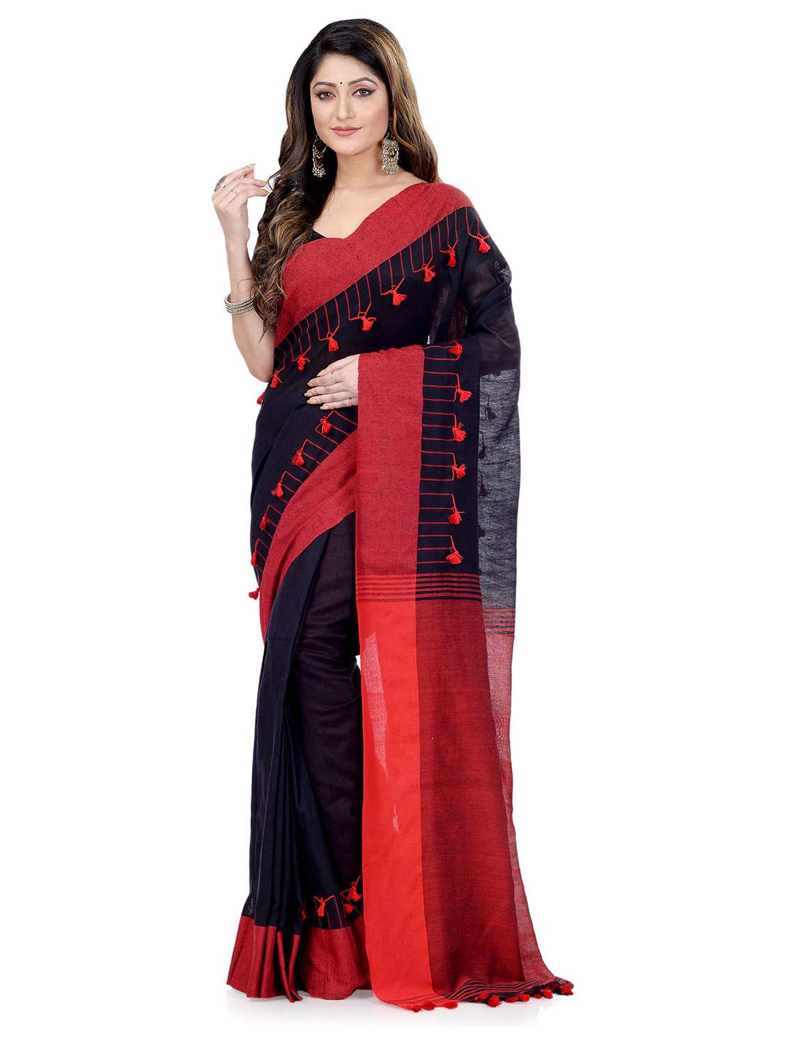 women's self design black colored saree with blouse