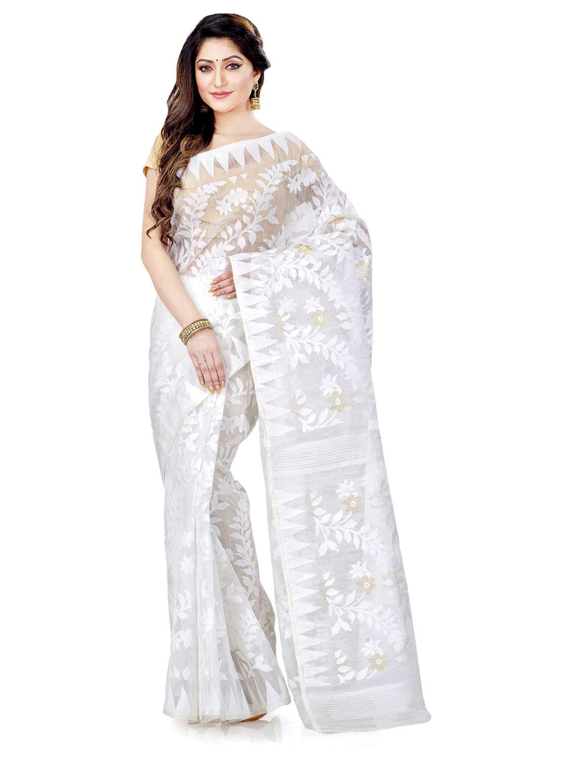women's self design white colored saree