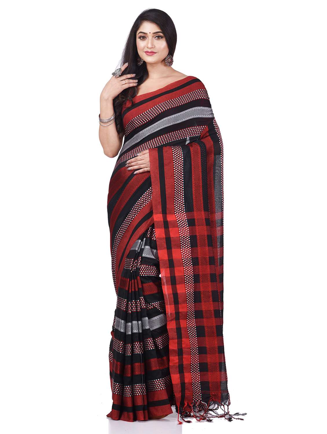 women's stripes multi colored saree with blouse
