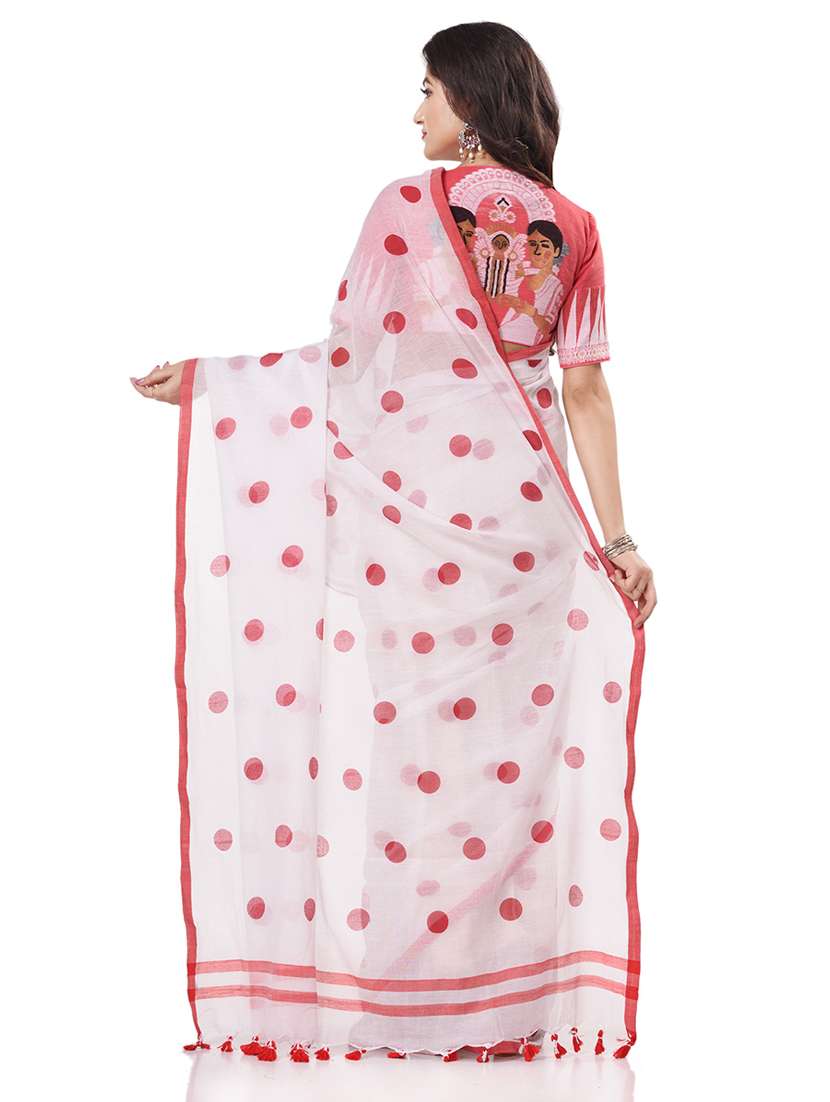 women's polka dots white colored saree with blouse - 19994908 -  Standard Image - 1