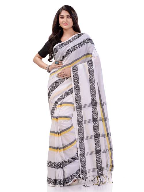 women's stripes white colored saree with blouse - 19994919 -  Standard Image - 0