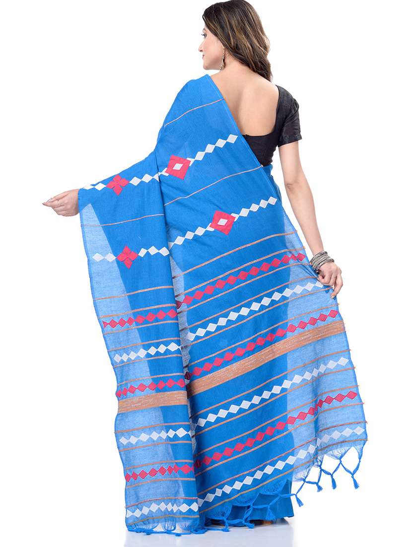 women's stripes blue colored saree with blouse - 19994929 -  Standard Image - 1