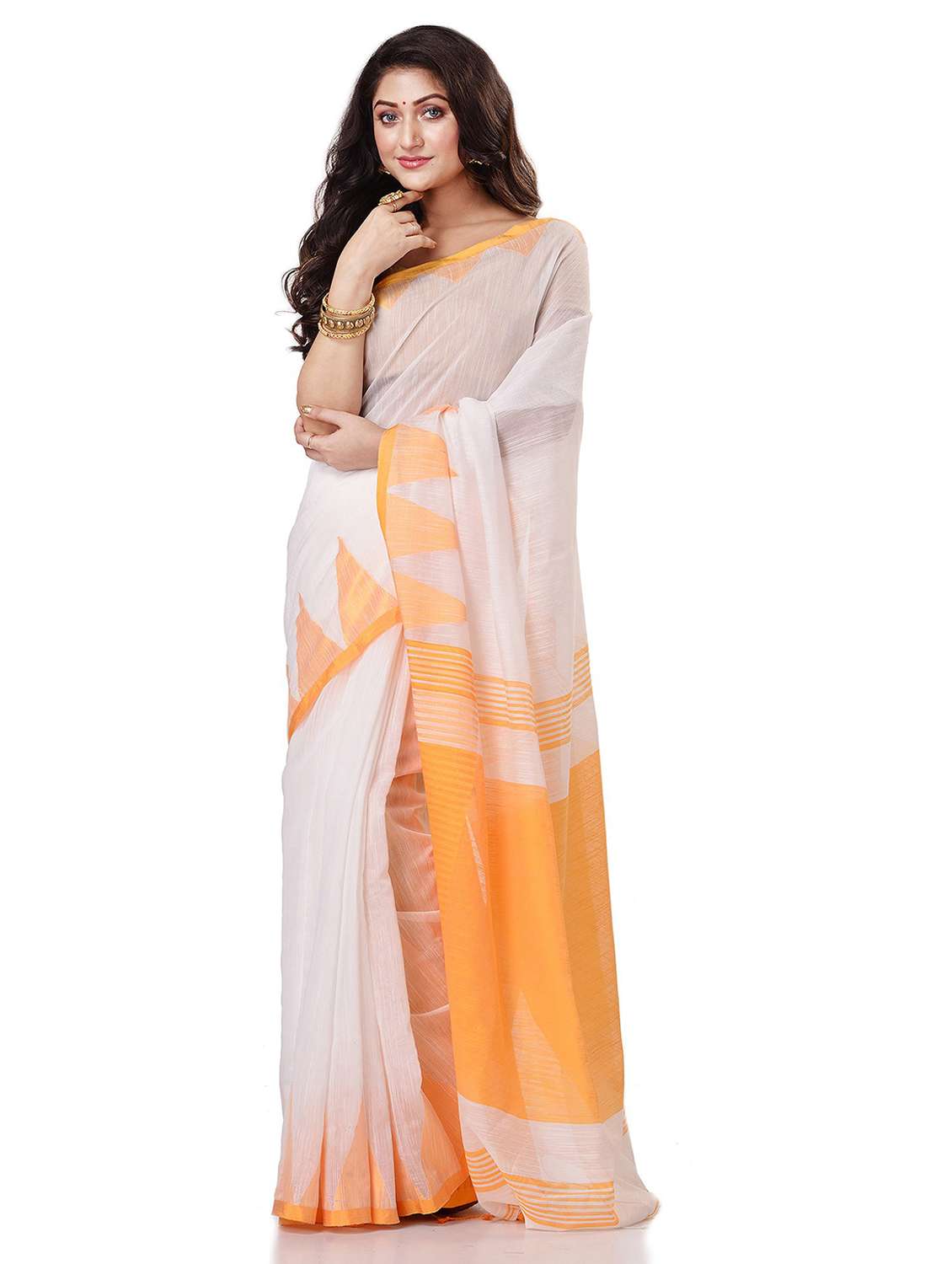 women's self design white colored saree with blouse