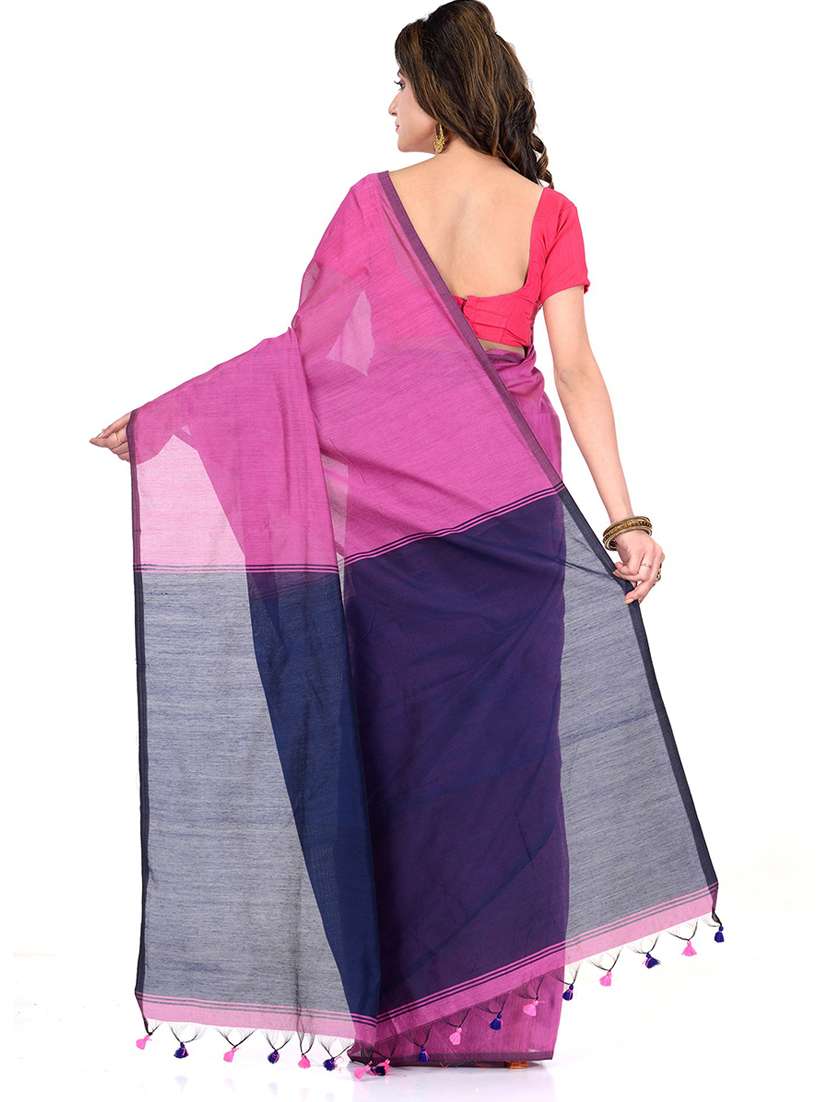 women solid handloom saree with blouse - 19994937 - Standard Image - 1