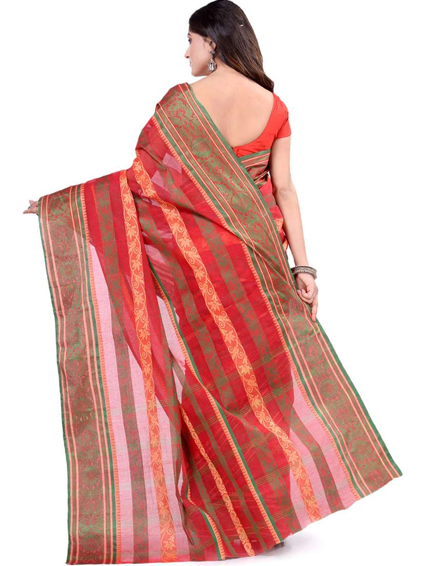 women's stripes red colored saree - 19994945 -  Standard Image - 1