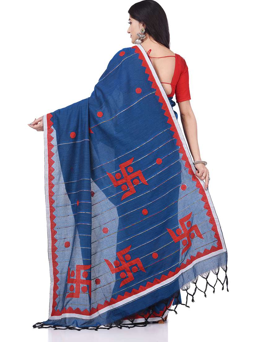 dark blue cotton handloom saree with blouse - 19994977 - Standard Image - 1