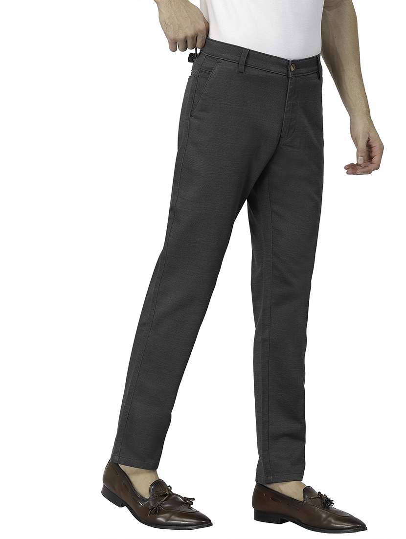 grey solid chinos flat front casual trouser - 19995351 -  Standard Image - 1