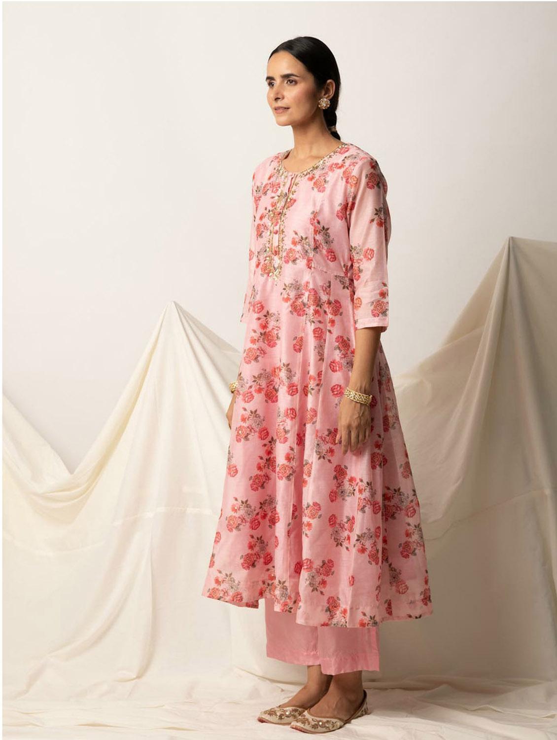 pink printed flared kurta - 19995579 - Standard Image - 1