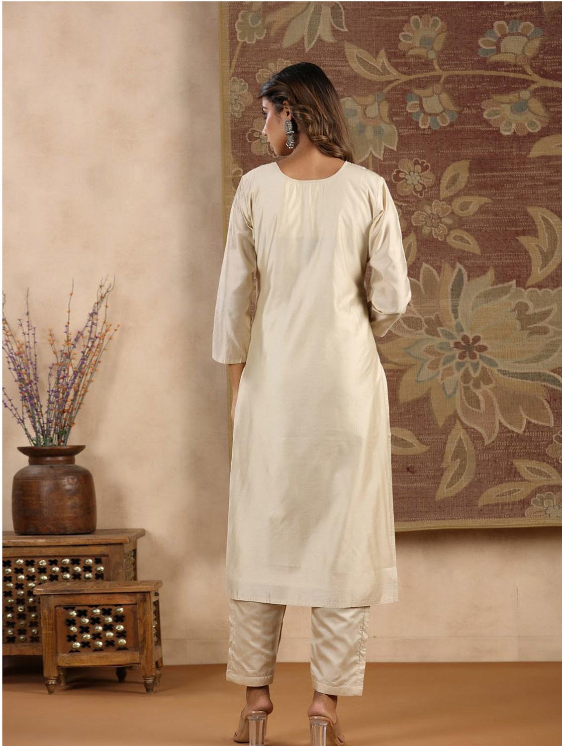beige printed three quarter sleeve suit set set - 19995599 - Standard Image - 4