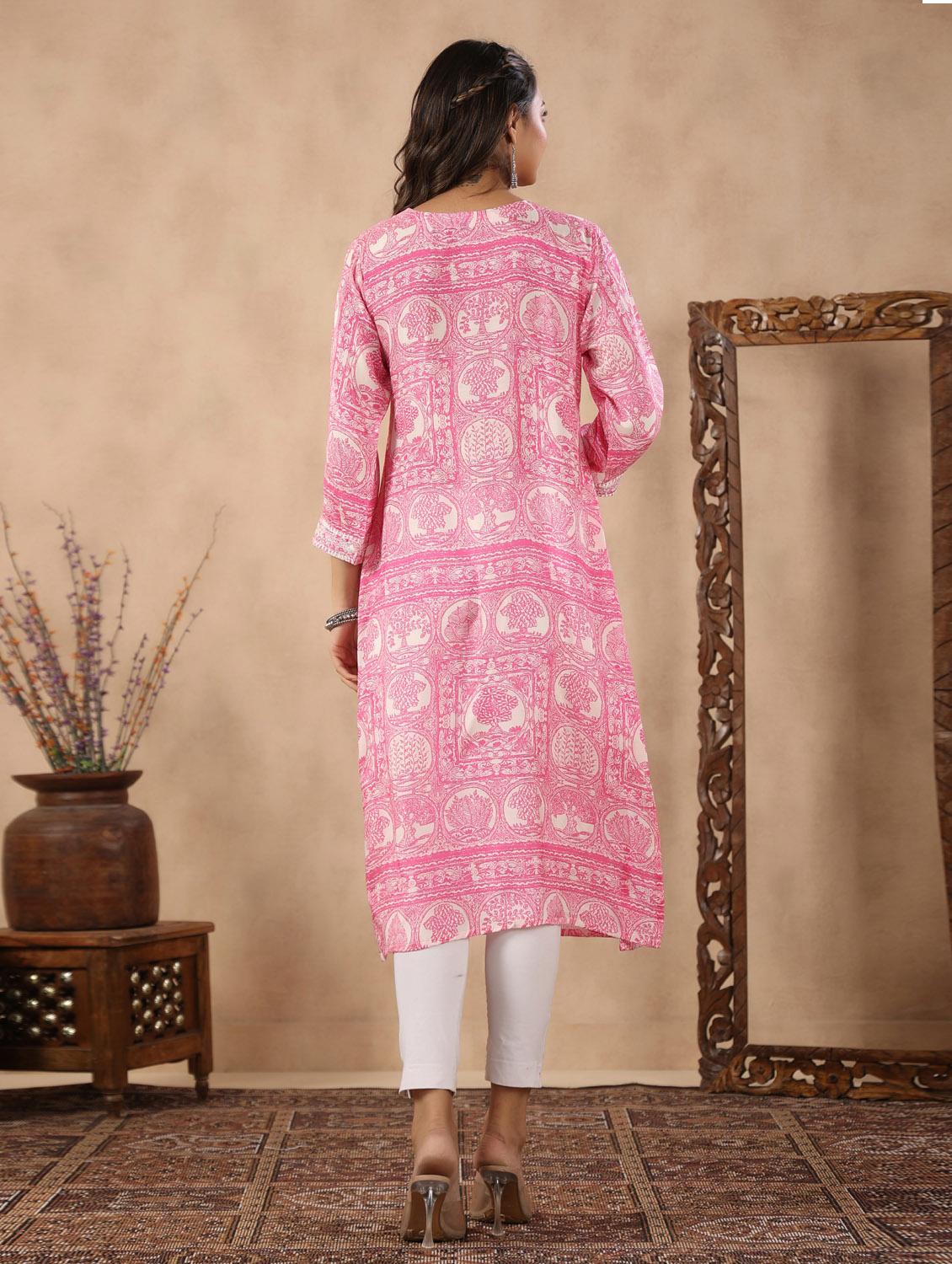 pink cotton straight kurta - 19995645 - Standard Image - 4
